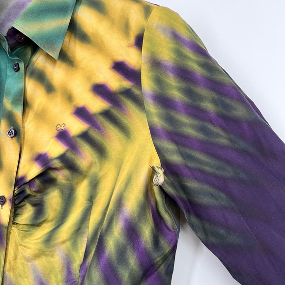 Escada Sport Women Sz 42 Large Silk Blend 3/4 Sleeve Blouse Shirt Top Mardi Gras - Picture 6 of 10